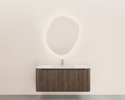 Sulora onderkast afgeronde hoeken geribbeld met 1 lade 1 uitsparing 120 x 48 cm bruin eiken