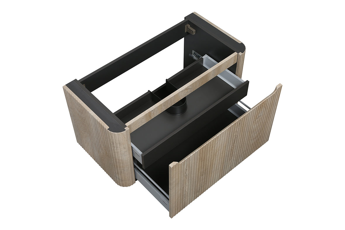 Wiesbaden sulora onderkast afgeronde hoeken geribbeld met 1 lade 1 uitsparing 80 x 48 cm licht eiken