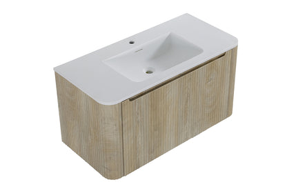 Wiesbaden Sulora onderkast afgeronde hoeken geribbeld met 1 lade 1 uitsparing 100 x 48 cm licht eiken