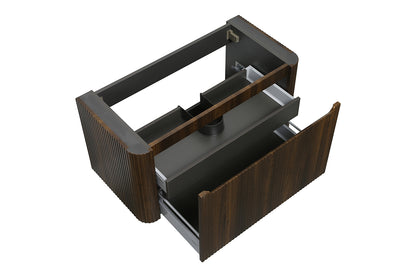 Wiesbaden Sulora onderkast afgeronde hoeken geribbeld met 1 lade 1 uitsparing 80 x 48 cm walnoot