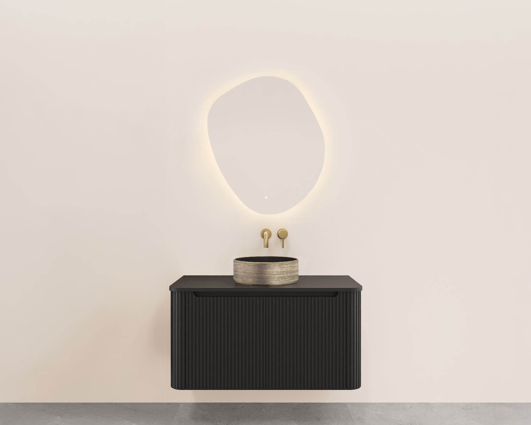 Sulora onderkast afgeronde hoeken geribbeld met 1 lade 1 uitsparing 80 x 48 cm mat zwart
