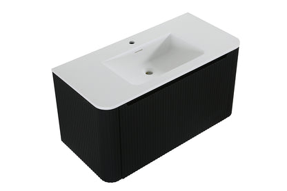 Wiesbaden Sulora onderkast afgeronde hoeken geribbeld met 1 lade 1 uitsparing 80 x 48 cm mat zwart