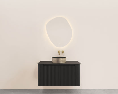 Sulora onderkast afgeronde hoeken geribbeld met 1 lade 1 uitsparing 100 x 48 cm mat zwart