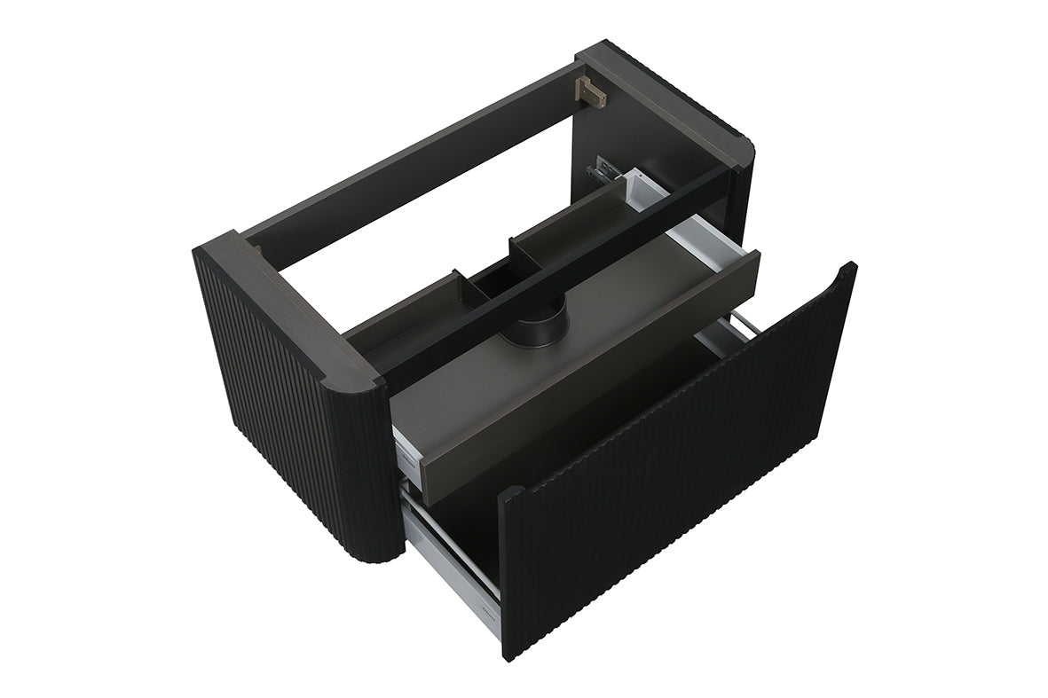 Wiesbaden Sulora onderkast afgeronde hoeken geribbeld met 1 lade 1 uitsparing 100 x 48 cm mat zwart