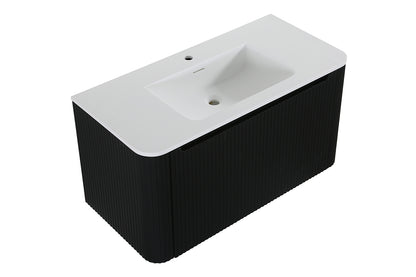 Wiesbaden Sulora onderkast afgeronde hoeken geribbeld met 1 lade 1 uitsparing 100 x 48 cm mat zwart