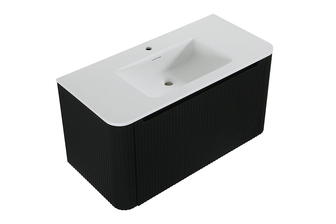 Wiesbaden Sulora onderkast afgeronde hoeken geribbeld met 1 lade 1 uitsparing 120 x 48 cm mat zwart