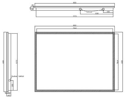 Quatro spiegel rechthoek met LED, dimbaar en spiegelverwarming 80 x 60 cm
