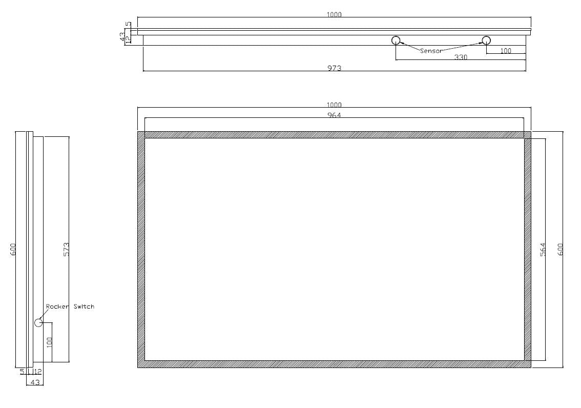 Quatro spiegel rechthoek met LED, dimbaar en spiegelverwarming 100 x 60 cm