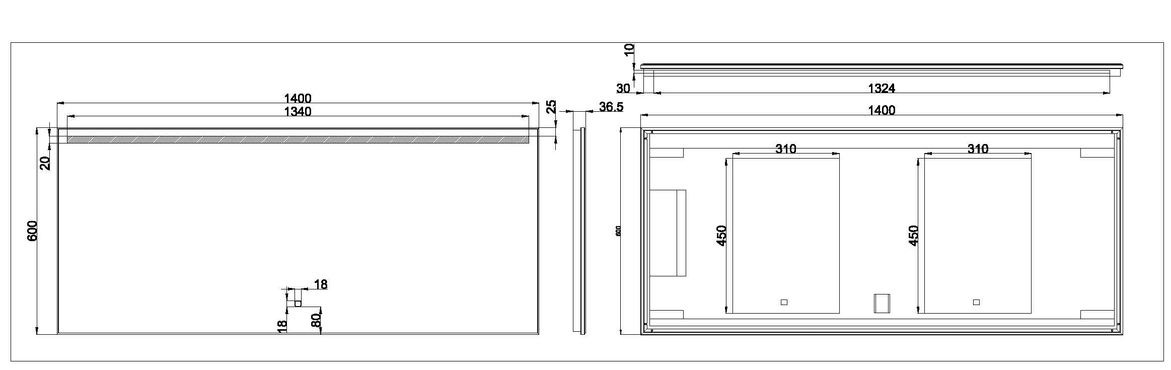 Ambi one spiegel rechthoek met LED, dimbaar en spiegelverwarming 140 x 60 cm
