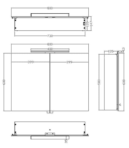 Bright spiegelkast met LED 80 x 60 x 14cm
