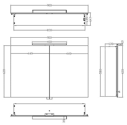 Bright spiegelkast met LED 90 x 60 x 14 cm