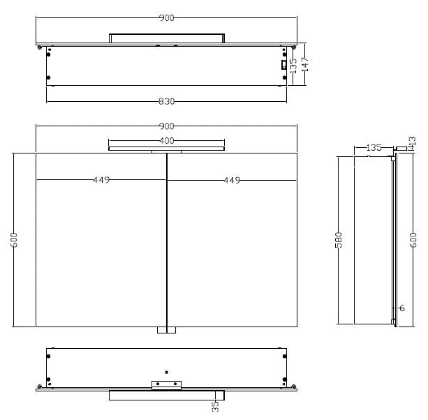 Bright spiegelkast met LED 90 x 60 x 14 cm