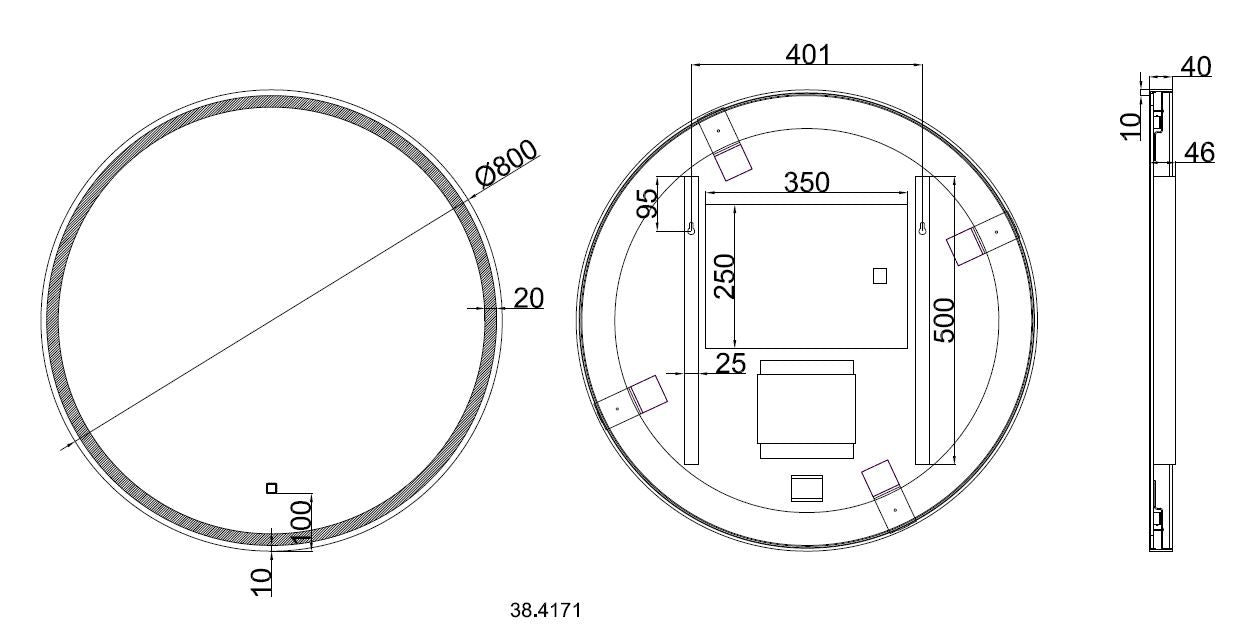 Maro spiegel rond met LED, dimbaar en spiegelverwarming 80 cm mat zwart