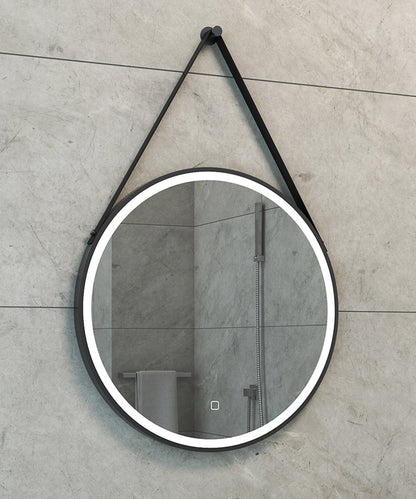 Cinto spiegel rond met band, LED, dimbaar en spiegelverwarming 60 cm mat zwart