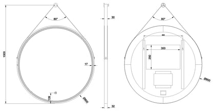 Cinto spiegel rond met band, LED, dimbaar en spiegelverwarming 80 cm mat zwart