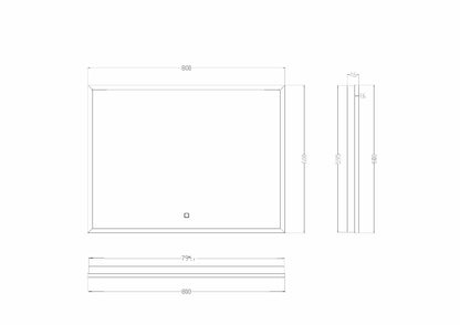 Avi spiegel rechthoek met LED, dimbaar en spiegelverwarming 80 x 60 cm mat zwart