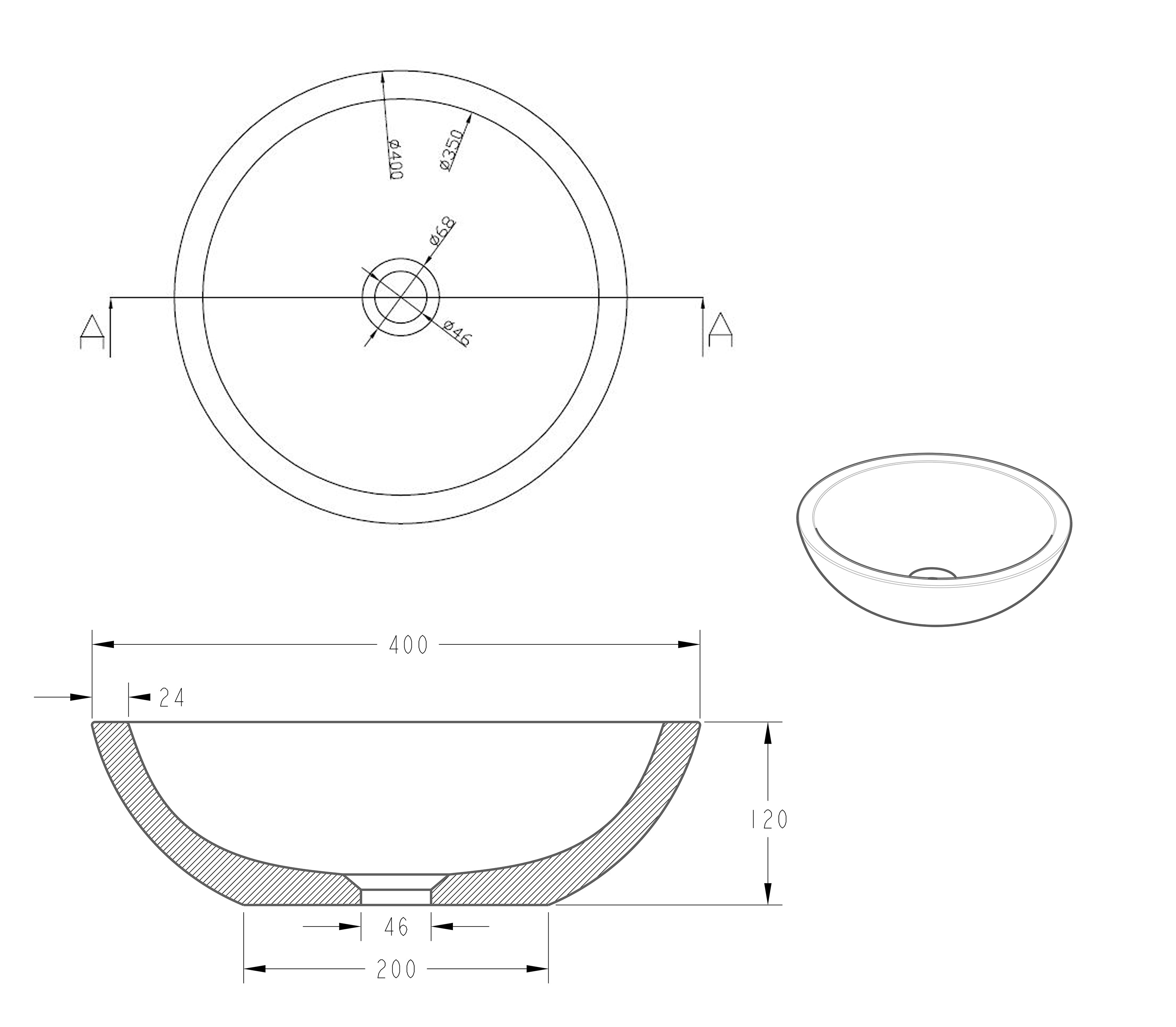 Raw waskom rond 40x12 cm hardsteen gezoet