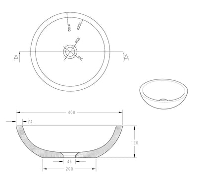 Raw waskom rond 40x12 cm hardsteen gezoet