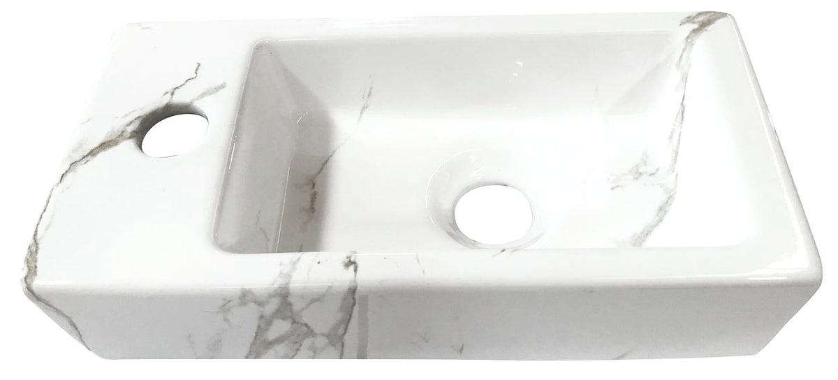 Wiesbaden fonteinset Rhea S mini met fontein links carrara, kraan, sifon en afvoerplug geborsteld messing