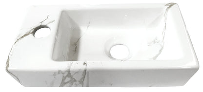 Wiesbaden fonteinset Rhea S mini met fontein links carrara, kraan, sifon en afvoerplug geborsteld messing