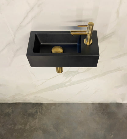 Wiesbaden fonteinset Rhea S mini met fontein rechts quartz, kraan, sifon en afvoerplug geborsteld messing
