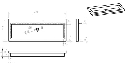 Raw wastafel enkel zonder kraangat 120x46x5 cm hardsteen gezoet