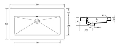Kera wastafel enkel zonder kraangat 80x46x5 cm keramiek glans wit