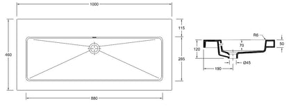 Kera wastafel enkel zonder kraangat 100x46x5 cm keramiek glans wit
