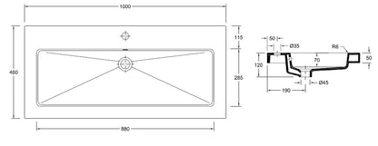 Kera wastafel enkel met 1 kraangat 100x46x5 cm keramiek glans wit