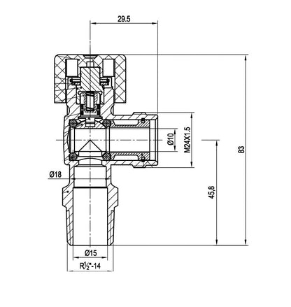 Gasaansluitkraan Gastec 1/2''x M24 haaks bui.