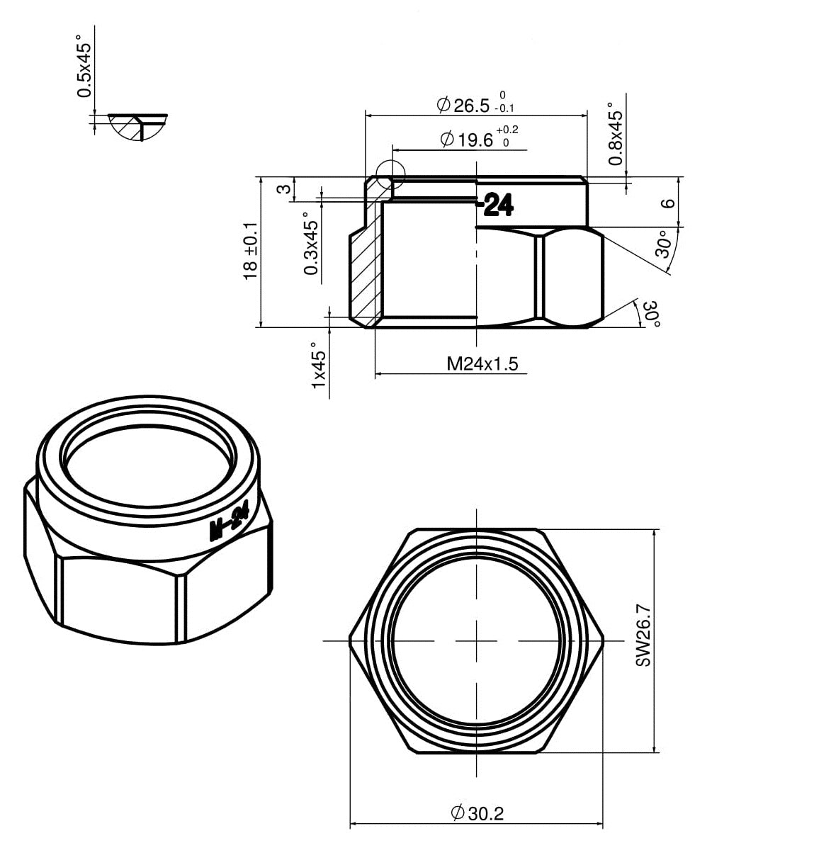 2-delige kopp.puntstuk 15mm x M-24