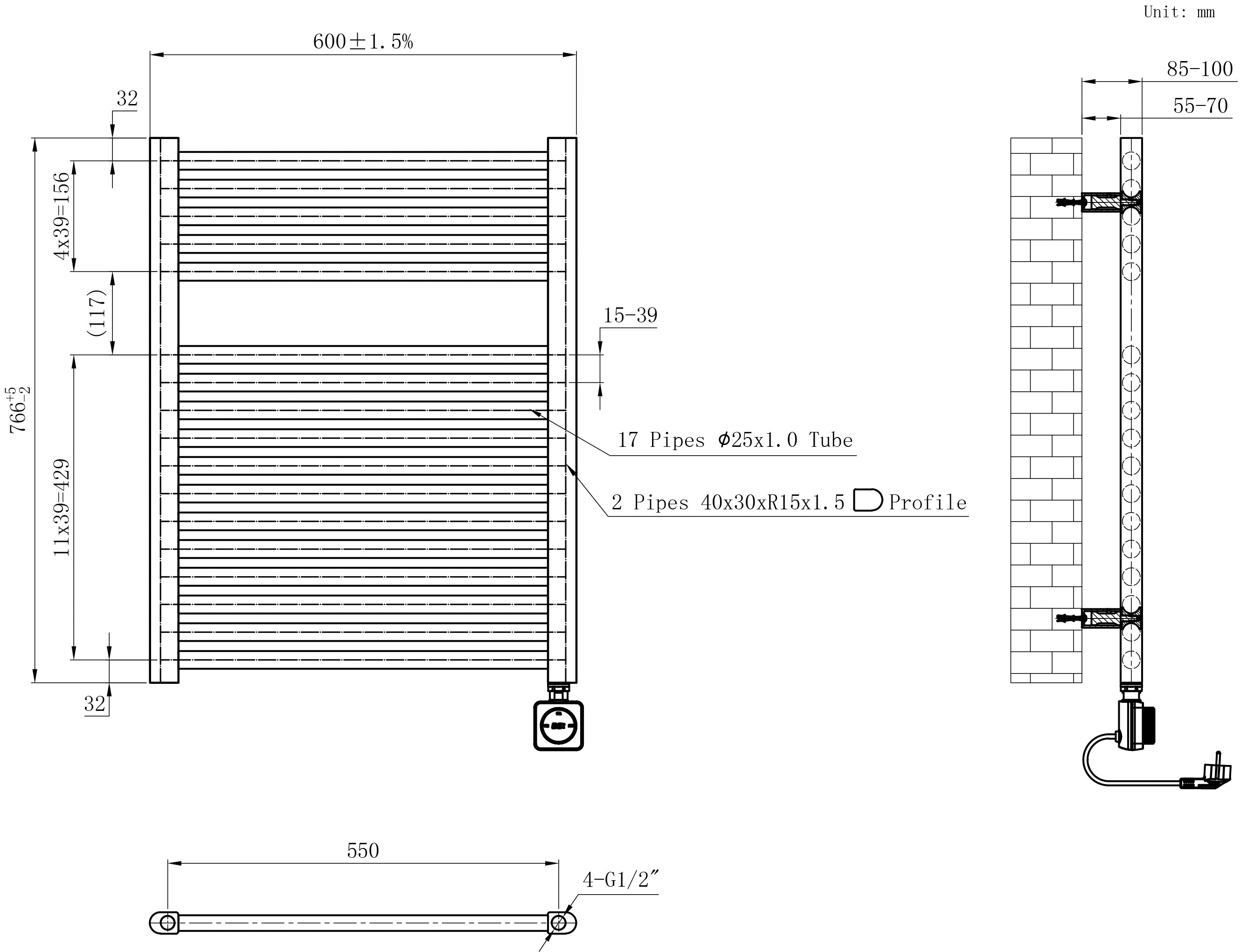 Elara elektrische radiator Smart WiFi 76,6 x 60 cm mat zwart