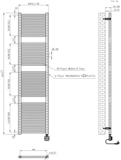 Elara elektrische radiator Smart WiFi 181,7 x 45 cm mat zwart