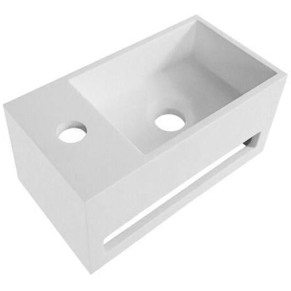 Solid surface wastafel met handdoekhouder en kraangat links (35,8x20,5x15,7cm) - wit