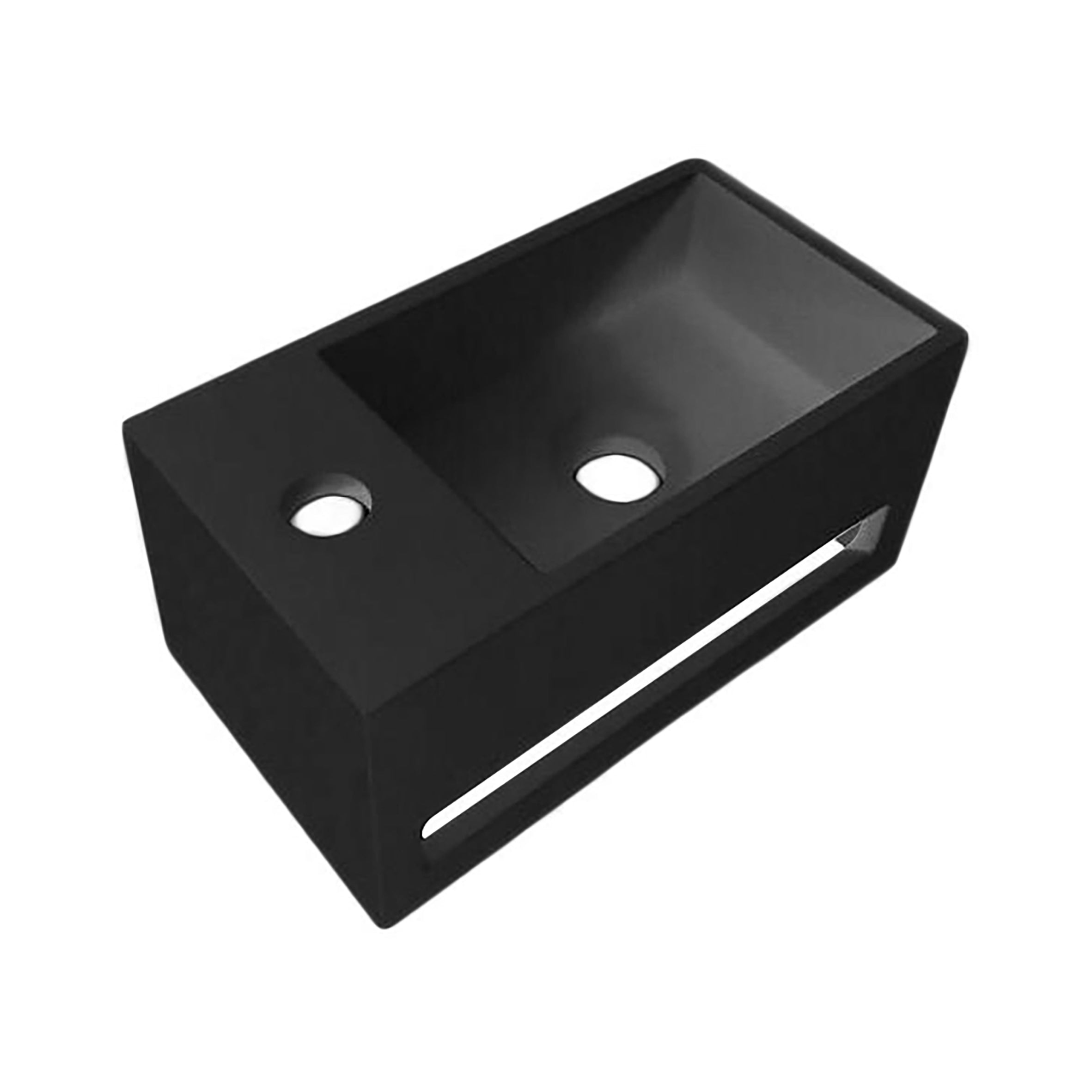 Solid surface wastafel met handdoekhouder en kraangat links (35,8x20,5x15,7cm) - zwart