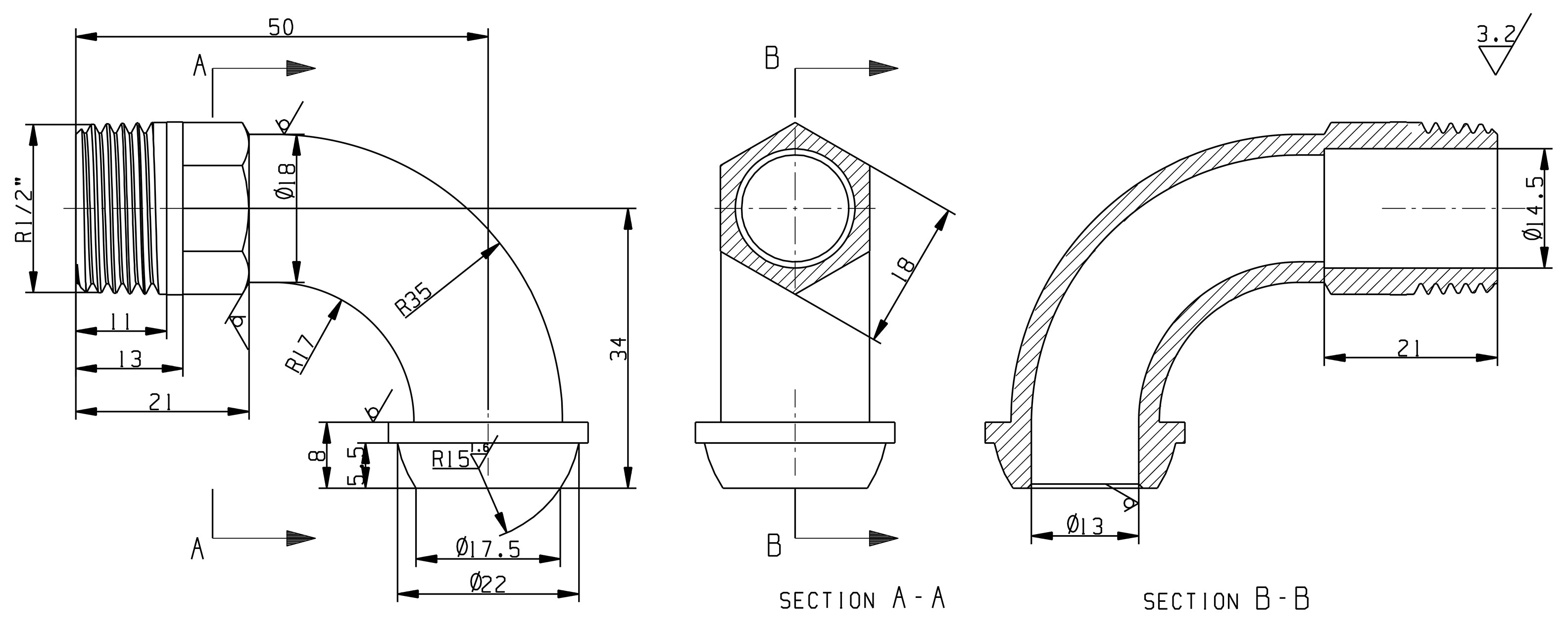 M-527 radiator-aansluitbocht 1/2 vernikkeld
