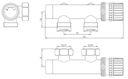 thermostatisch 3/4 onderblok haaks-rechts chroom
