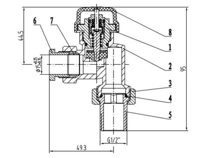 thermostatisch ventiel zonder knop 1/2 axiaal+adaptor