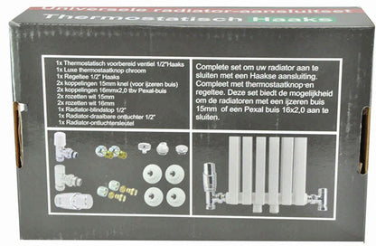 Luxe therm. rad. aansluitset haaks chroom