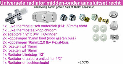 set onderblok compl. recht 16x2,0 +15 knel chroom