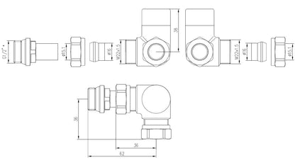 luxe regelvent. 1/2''x15 (M22) knel haaks verkeerd chroom