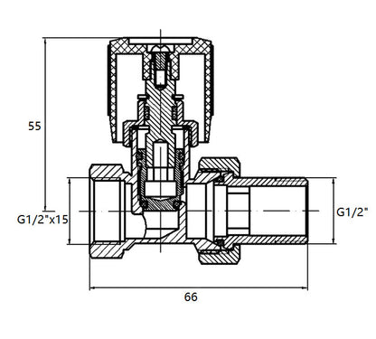 radiator-ventiel+adaptor 15mm 1/2 recht vernikkeld mat-zwart