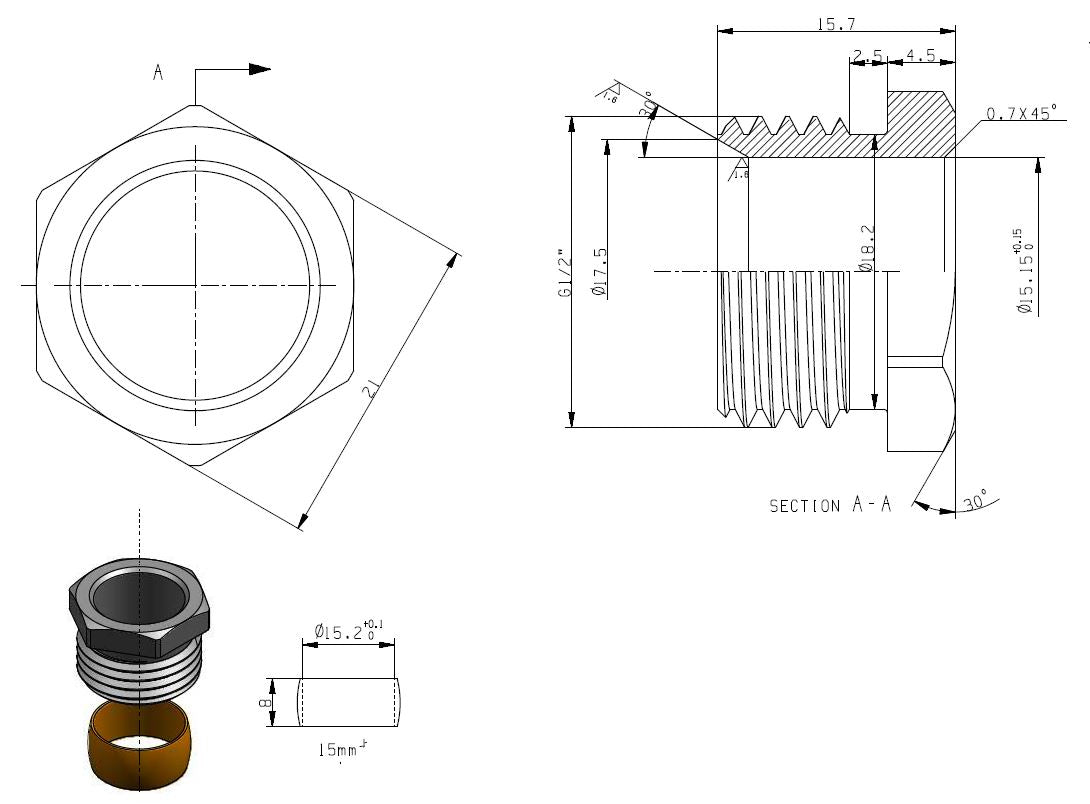 knelset 1/2x15mm vernikkeld