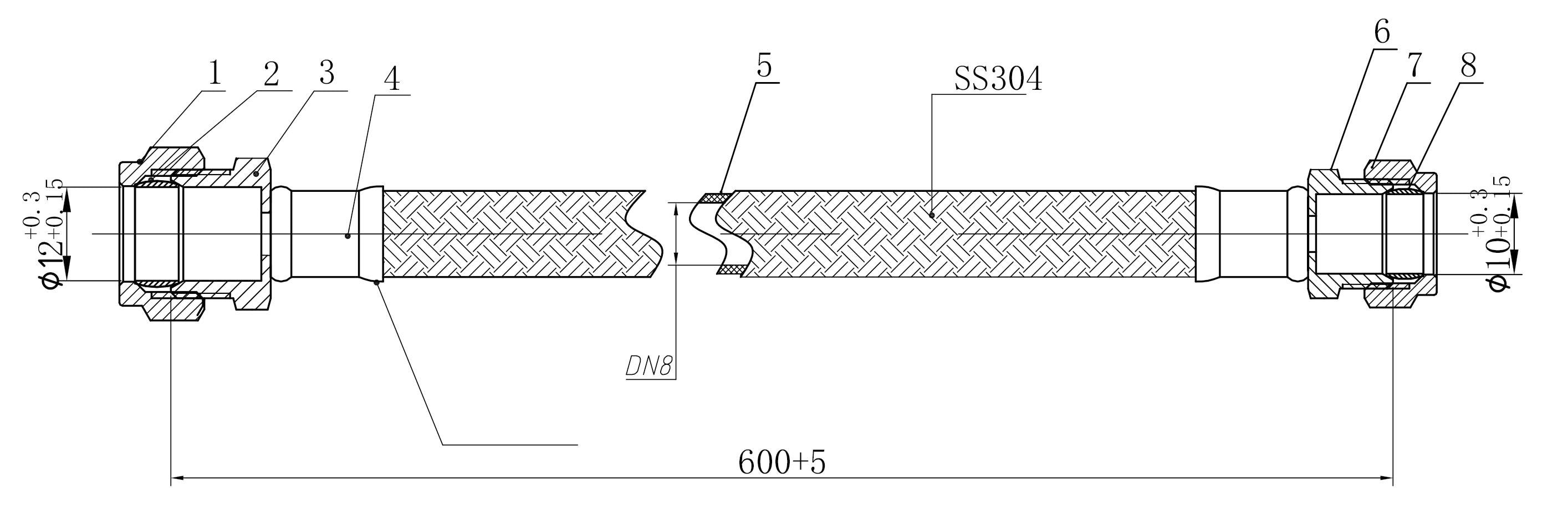 Flexibele aansluitslang 10mm knel x 12mm knel 60 cm RVS
