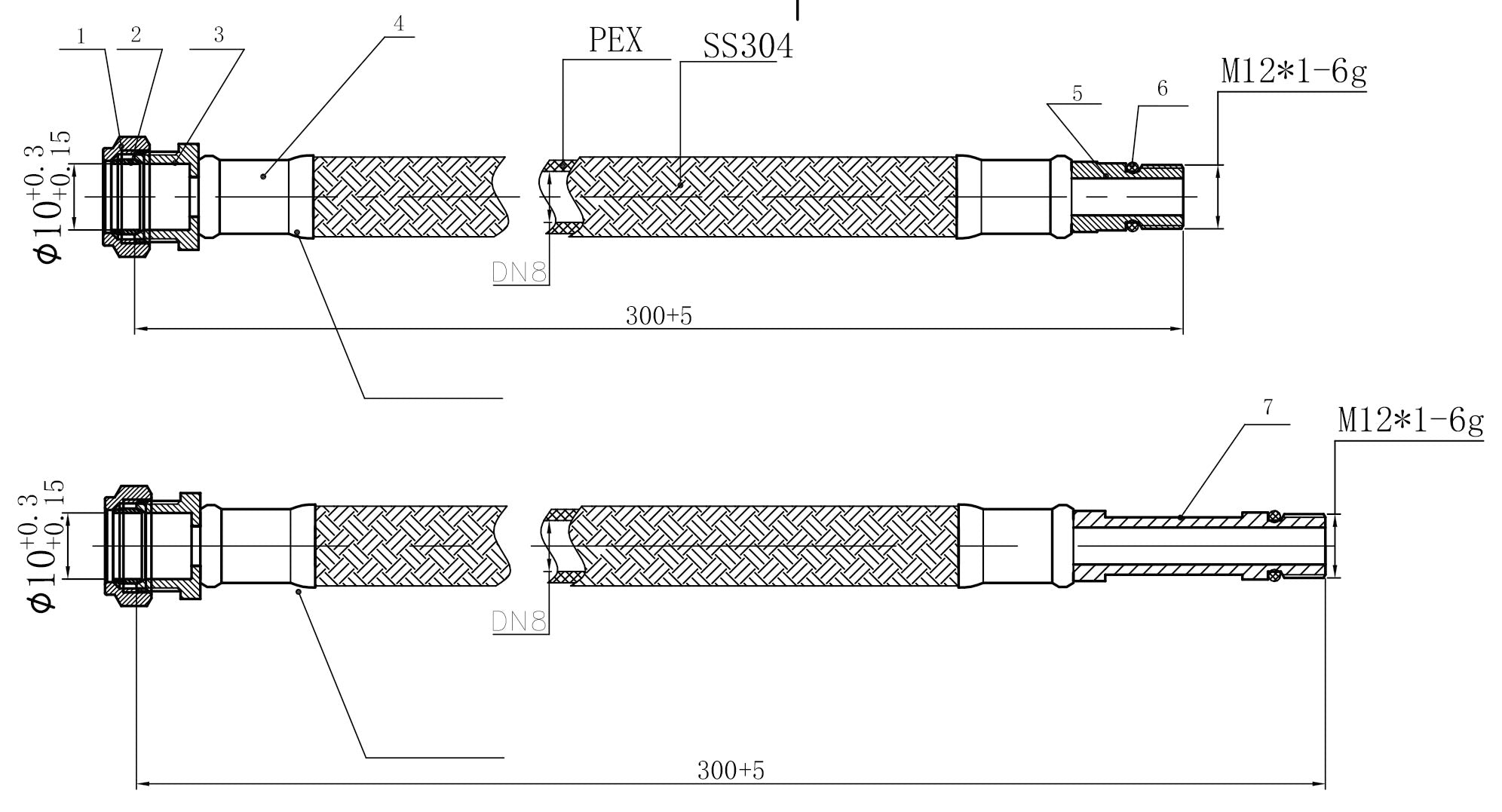 Flexibele aansluitslang 10mm knel x M12 bu met pijpje 30 cm RVS