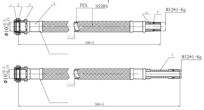 Flexibele aansluitslang 10mm knel x M12 bu met pijpje 30 cm RVS