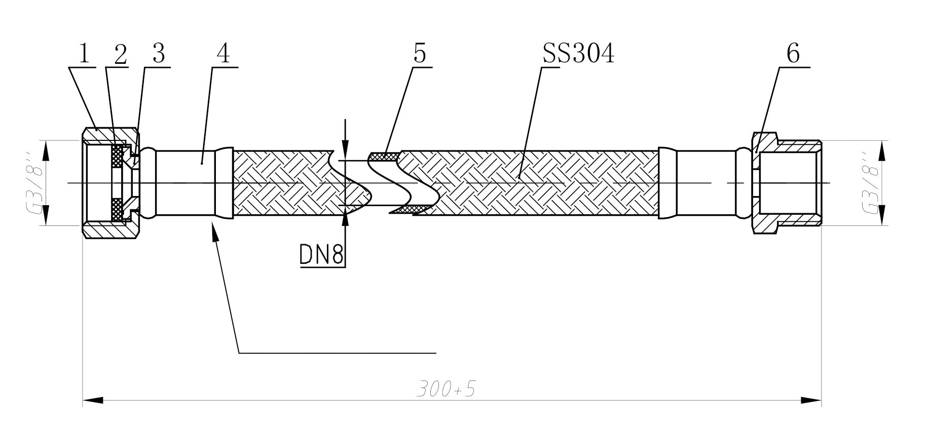 Flexibele aansluitslang 3/8" bi x 3/8" bu 30 cm RVS
