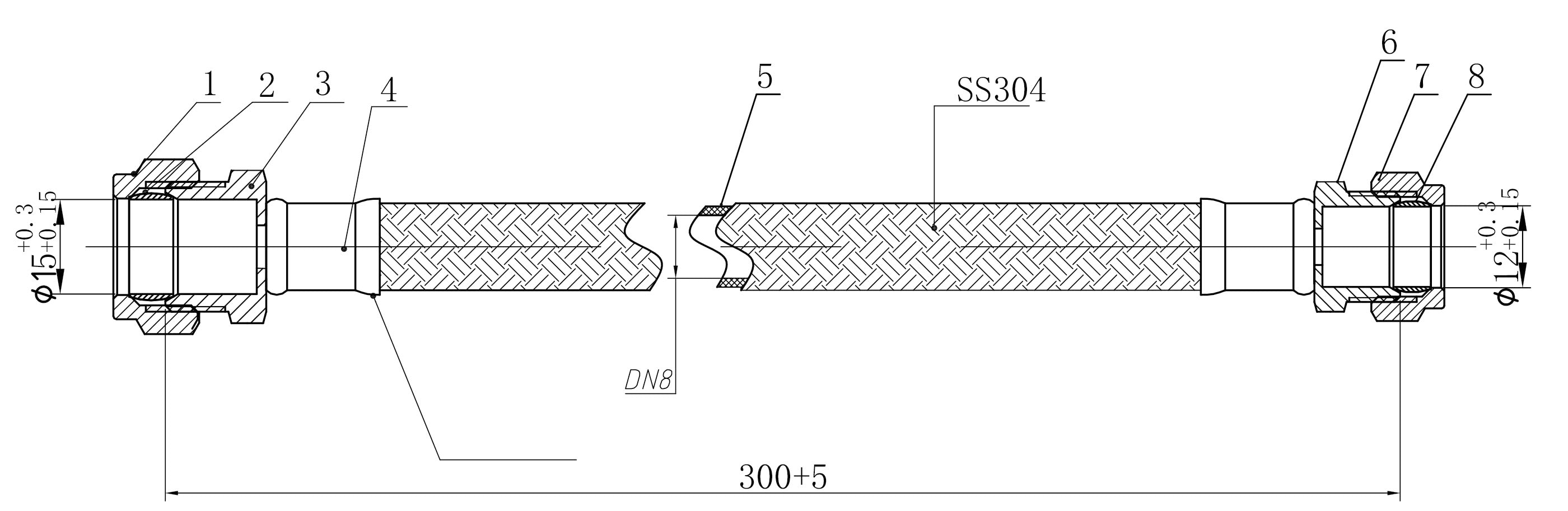 Flexibele aansluitslang 12mm knel x 15mm knel 30 cm RVS