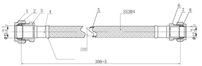 Flexibele aansluitslang 12mm knel x 15mm knel 30 cm RVS