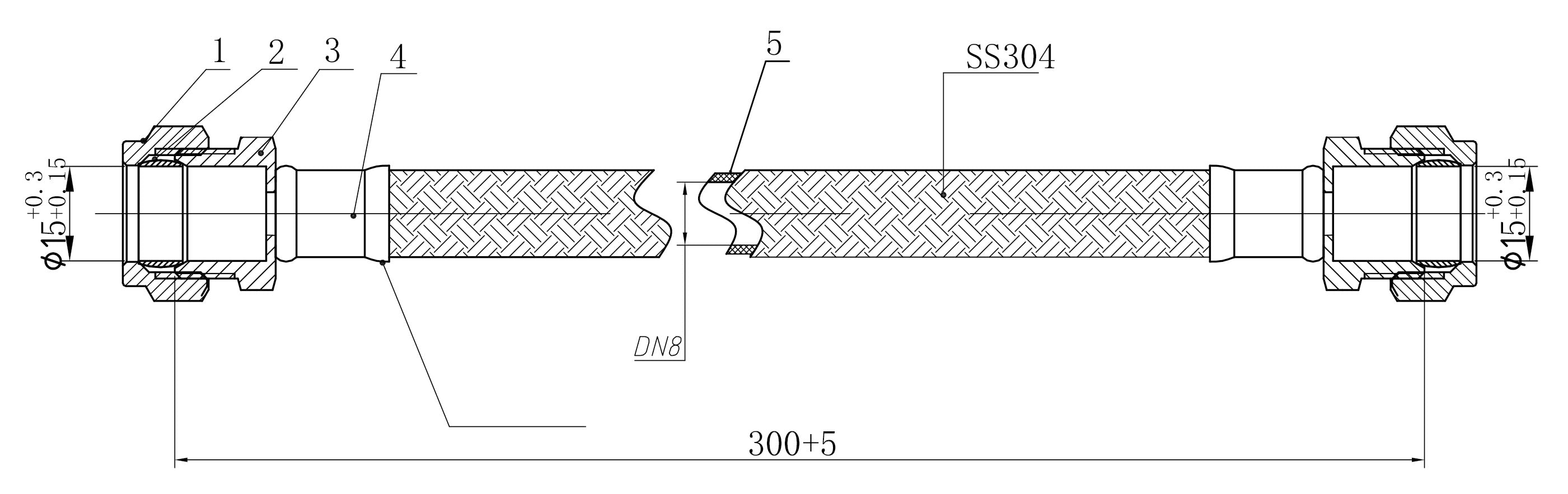 Flexibele aansluitslang 15mm knel x 15mm knel 30 cm RVS